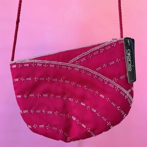 Vintage Y2K Deadstock NWT Genie Cerise Pink Beaded Mini Purse / Crossbody Bag